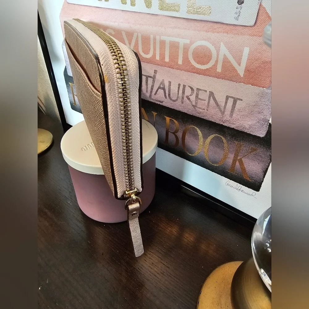Kate Spade Metallic Rose Gold Zipe Around Wallet